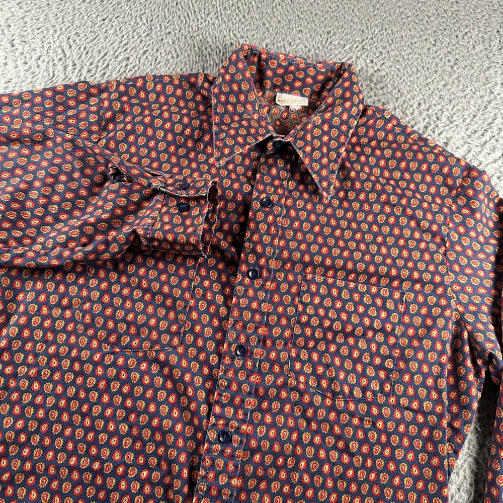 Sears Kings Road Button Up Shirt Mens L Navy‎ Red Yellow Paisley Medallion 70's